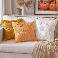 Miulee Fall Throw Pillow Covers 18 X 18 Decorative Pumpkin Pattern Pillow Covers Soft Plush Faux Wool Couch Pillow Covers For Ho