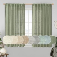 Lamit Sage Green Linen Curtains 54 Inch Length 2 Panels Light Filtering Panels Back Tab And Rod Pocket Neutral Drapes For Kitch