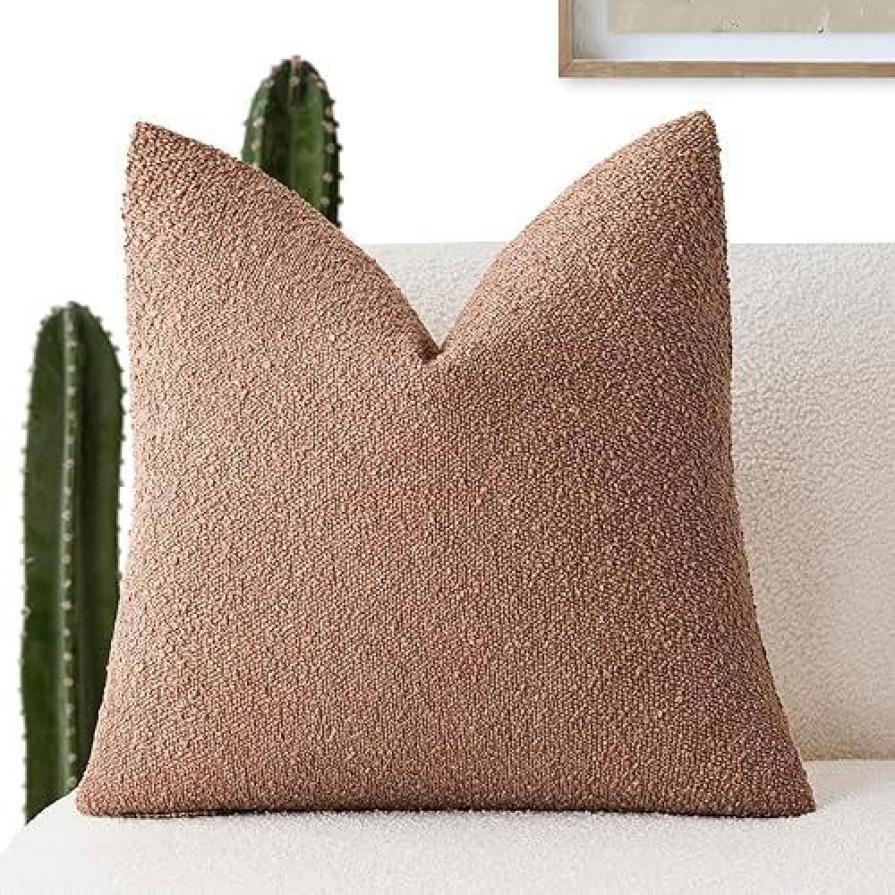 Foindtower Decorative Textured Boucle Throw Pillow Covers Accent Solid Pillow Cases Neutral Soft Cozy Couch Cushion Case For Cha