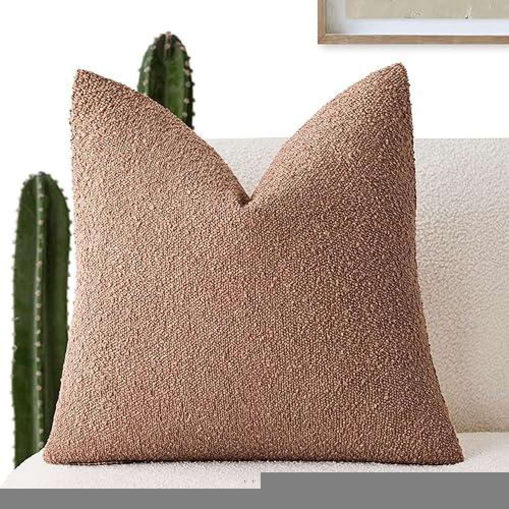 Foindtower Decorative Textured Boucle Throw Pillow Covers Accent Solid Pillow Cases Neutral Soft Cozy Couch Cushion Case For Cha