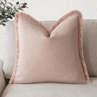 Foindtower Decorative Linen Fringe Throw Pillow Covers Cozy Boho Farmhouse Cushion Cover With Tassels Soft Accent Pillowcase For Chair Sofa Bed Living Room Home Decor  22?22 Inch  1Pc Light Pink