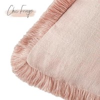 Foindtower Decorative Linen Fringe Throw Pillow Covers Cozy Boho Farmhouse Cushion Cover With Tassels Soft Accent Pillowcase For Chair Sofa Bed Living Room Home Decor  22?22 Inch  1Pc Light Pink