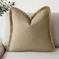 Foindtower Decorative Linen Fringe Throw Pillow Covers Boho Farmhouse Cushion Cover With Tassels Soft Accent Pillowcase For Chair Sofa Bed Living Room Home Decor  18?18 Inch  1Pc Light Khaki Taupe