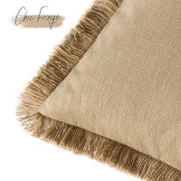 Foindtower Decorative Linen Fringe Throw Pillow Covers Boho Farmhouse Cushion Cover With Tassels Soft Accent Pillowcase For Chair Sofa Bed Living Room Home Decor  18?18 Inch  1Pc Light Khaki Taupe