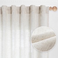 Mysky Home Linen Curtains For Sliding Glass Door Back Tab Semi Sheer Curtain Panels Extra Long Floor Length Drapes Linen Textur