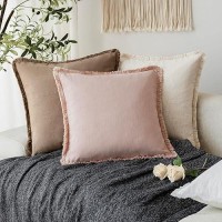 Foindtower Decorative Linen Fringe Throw Pillow Covers Cozy Boho Farmhouse Cushion Cover With Tassels Soft Accent Pillowcase For Chair Sofa Bed Living Room Home Decor  26?26 Inch  1Pc Light Pink