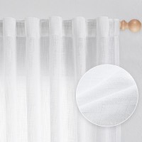 Mysky Home Floor To Ceiling Curtains 120 Inches White Sheer Window Drapes 2 Panel Sets Back Tab Draperies Linen Look Boho Fabric