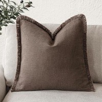 Foindtower Decorative Linen Fringe Throw Pillow Covers Cozy Boho Farmhouse Cushion Cover With Tassels Soft Accent Pillowcase For Chair Sofa Bed Living Room Home Decor  16?16 Inch  1Pc Reddish Brown