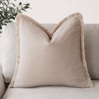 Foindtower Decorative Linen Fringe Throw Pillow Covers Cozy Boho Farmhouse Cushion Cover With Tassels Soft Accent Pillowcase For Chair Sofa Bed Living Room Home Decor  22?22 Inch  1Pc Tan Beige