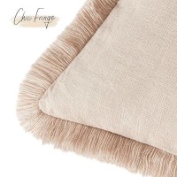 Foindtower Decorative Linen Fringe Throw Pillow Covers Cozy Boho Farmhouse Cushion Cover With Tassels Soft Accent Pillowcase For Chair Sofa Bed Living Room Home Decor  22?22 Inch  1Pc Tan Beige