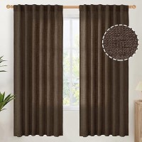 Youngstex Brown Linen Curtains 72 Inches Long For Living Room Rod Pocket Light Filtering Window Drapes For Bedroom Dining Fall D