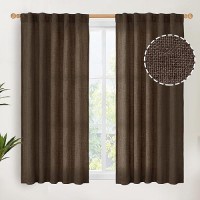 Youngstex Brown Linen Curtains 45 Inches Long For Short Window Back Tab Rod Pocket Textured Linen Drapes For Kitchen Bathroom Ca