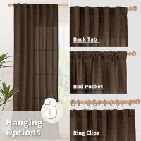 Youngstex Brown Linen Curtains 45 Inches Long For Short Window Back Tab Rod Pocket Textured Linen Drapes For Kitchen Bathroom Ca