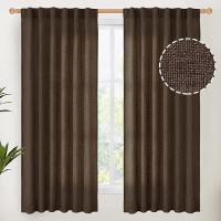 Youngstex Brown Linen Curtains For Living Room 63 Inches Long Back Tab Rod Pocket Window Drapes Light Filtering For Bedroom Dini