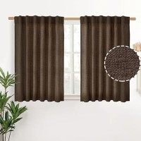 Youngstex Brown Short Linen Curtains 30 Inches Length For Kitchen Cafe Textured Drapes Back Tab And Rod Pocket For Small Window