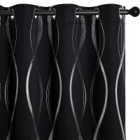 Nicetown Black Out Curtains For Small Window Foil Printed Wave Lines Thermal Insulated Blackout Panelsdrapes For Bedroom Kitc