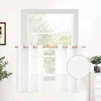 Youngstex Short Linen Curtains 36 Inches Length For Kitchen Bronze Grommet White Window Drapes 34 Inch Wide Light Filtering For