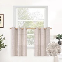 Youngstex Short Linen Curtains 36 Inches Length For Kitchen Bronze Grommet Textured Half Window Drapes 34 Inches Wide Light Filt