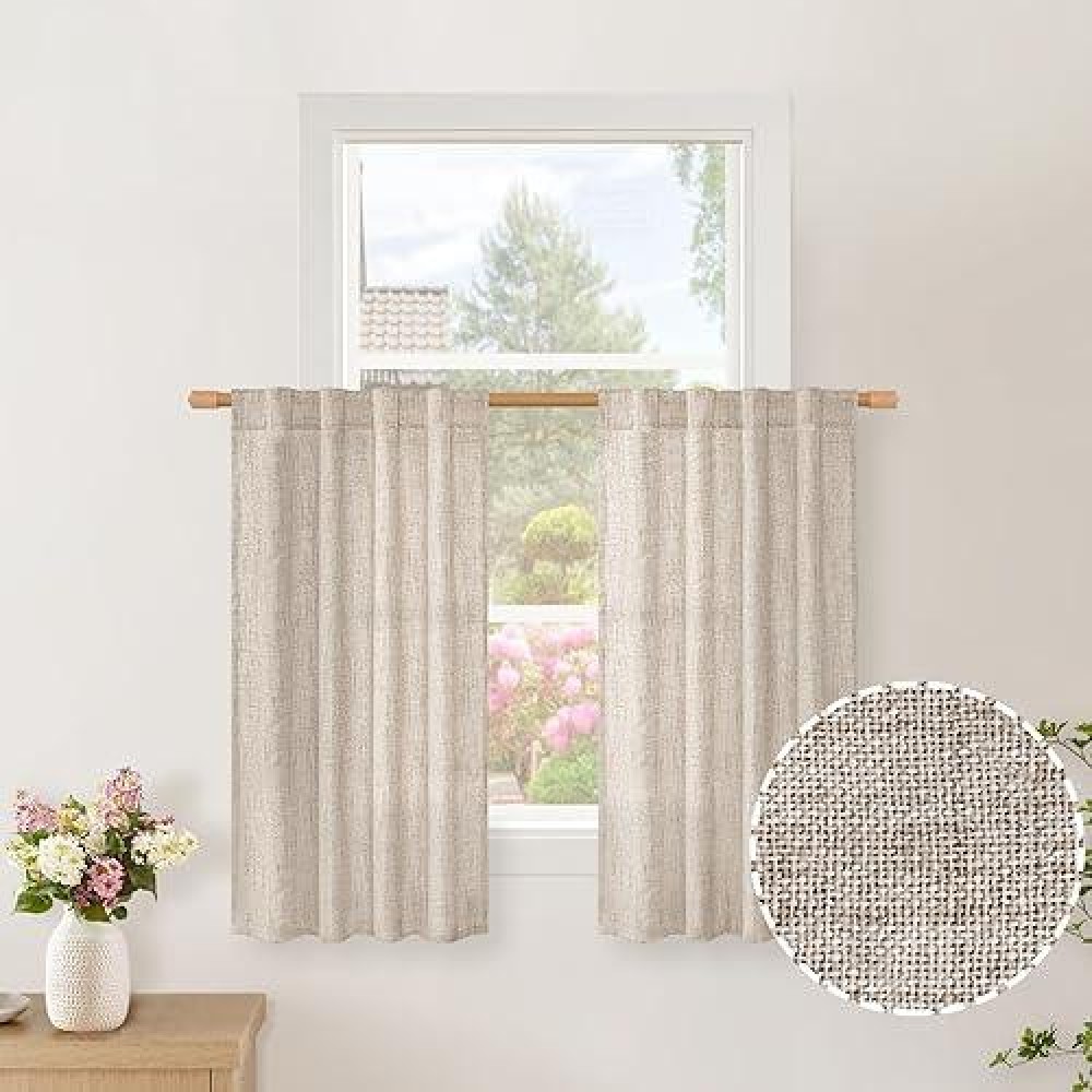 Bgment Short Linen Curtains 36 Inch Length For Kitchen Cafe Rod Pocket Half Window Drapes Light Filtering For Bathroom Back Tab