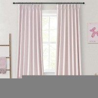 Pale Pink Preppy Linen Pinch Pleated Curtains 108 Inches Long Complete Blackout For Bedroom Funky Cute Window Curtains Noise/Heat Blocking Heavy Insulated Drapes For Winter/Summer Hooks&Rings Included