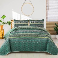 Wongs Bedding Boho Quilt Full Size Green Bohemian Full Quilt Set Lightweight Microfiber Bed Decor Bedspread For All Season 78