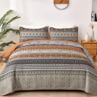 Wongs Bedding Boho Queen Quilt Set Brown And Grey Bohemian Quilt Bedding Set Fall Lightweight Bed Decor Bedspread For All Seas