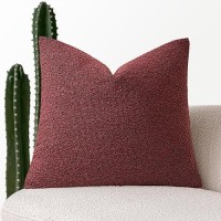 Miulee Pack Of 1 Christmas Burgundy Red Boucle Throw Pillow Cover 18X18 Inch Decorative Couch Pillow Cover Textured Accent Solid Pillow Case Soft For Cushion Chair Sofa Bedroom Livingroom Home Decor