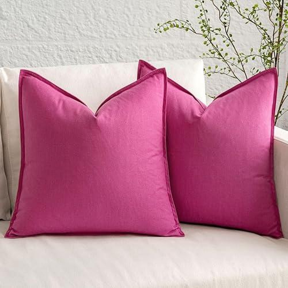 Miulee Pack Of 2 Hot Pink Pillow Covers 20X20 Inch Decorative Couch Throw Pillow Covers Linen Cushion Covers Set Modern Farmhous