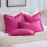 Miulee Hot Pink Pillow Covers 20X20 Inch Set Of 2 Decorative Throw Pillow Covers With Fringe Chic Cotton Pillows Cushion Covers Farmhouse Boho Home Decor For Sofa Couch Bed Living Room