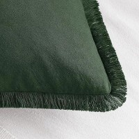 Miulee Christmas Dark Green Pillow Covers 18X18 Inch Set Of 2 Decorative Throw Pillow Covers With Fringe Chic Cotton Pillows Farmhouse Boho Home Decor For Cushion Sofa Couch Bed Living Room