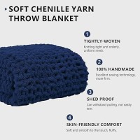 L'Agraty Chunky Knit Blanket Throw - Soft Chunky Throw Blanket 60X80: 100% Hand Kintted Chenile Crochet Throw Blanket For Couch - Large Cable Knit Chunky Blanket For Home Decor(Dark Blue)