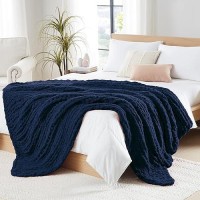 L'Agraty Chunky Knit Blanket Throw - Soft Chunky Throw Blanket 50X60: 100% Hand Kintted Chenile Crochet Throw Blanket For Couch - Large Cable Knit Chunky Blanket For Home Decor(Dark Blue)