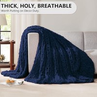 L'Agraty Chunky Knit Blanket Throw - Soft Chunky Throw Blanket 50X60: 100% Hand Kintted Chenile Crochet Throw Blanket For Couch - Large Cable Knit Chunky Blanket For Home Decor(Dark Blue)