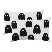 Tosleo Halloween Decor Pillow Covers 12X20 Set Of 2 Black Cute Ghost Throw Pillow Covers Happy Halloween Beige Decoration Embroi