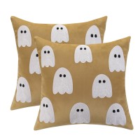 Tosleo Halloween Decor Pillow Covers 18X18 Set Of 2 White Cute Ghost Throw Pillow Cover Happy Halloween Khaki Fall Decor Embroid