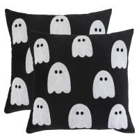 Tosleo Fall Decor Pillow Covers 20X20 Set Of 2 White Cute Ghost Throw Pillow Covers Happy Halloween Black Decor Embroidered Pill