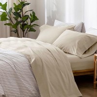 Moomee Bedding Sheet Set 100 Washed Cotton Linen Like Textured Breathable Durable Soft Comfy Almond Milk Grey Twin