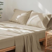 Moomee Bedding Sheet Set 100 Washed Cotton Linen Like Textured Breathable Durable Soft Comfy Almond Milk Grey Twin