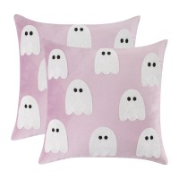 Tosleo Halloween Pillow Covers 20X20 Set Of 2 White Cute Ghost Throw Pillow Covers Happy Halloween Pink Decor Embroidered Pillow