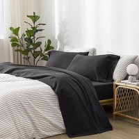 Moomee Bedding Sheet Set 100 Washed Cotton Linen Like Textured Breathable Durable Soft Comfy Solid Deep Grey King