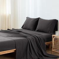 Moomee Bedding Sheet Set 100 Washed Cotton Linen Like Textured Breathable Durable Soft Comfy Solid Deep Grey King