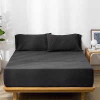 Moomee Bedding Sheet Set 100 Washed Cotton Linen Like Textured Breathable Durable Soft Comfy Solid Deep Grey King