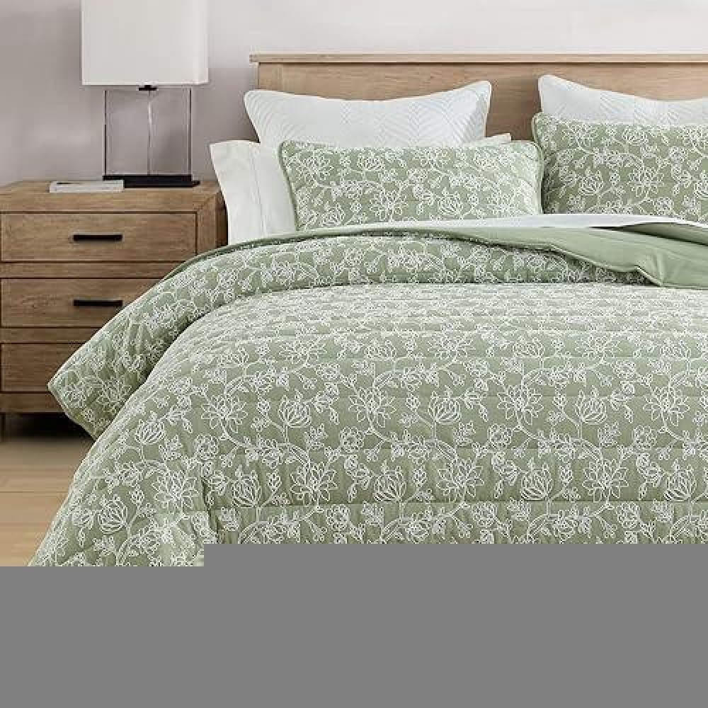 Horimote Home Floral Embroidery Quilt King Size  Sage Green King Quilt Bedding Set Soft Lightweight Bedspread 3 Pieces Shabby Chic Farmhouse King Size Comforter Set For All Seasons