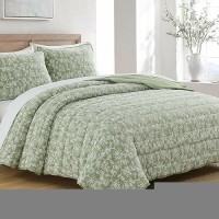 Horimote Home Floral Embroidery Quilt King Size  Sage Green King Quilt Bedding Set Soft Lightweight Bedspread 3 Pieces Shabby Chic Farmhouse King Size Comforter Set For All Seasons