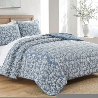 Horimote Home Floral Embroidery Quilt King Size  Blue King Quilt Bedding Set Soft Lightweight Bedspread 3 Pieces Shabby Chic Farmhouse King Size Comforter Set For All Seasons