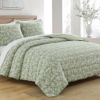 Horimote Home Floral Embroidery Quilt Queen Size  Sage Green Queen Quilt Bedding Set Soft Lightweight Bedspread Full Size Shabby Chic Farmhouse 3 Pieces Comforter Set For All Seasons