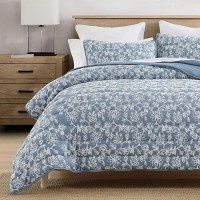 Horimote Home Floral Embroidery Quilt Queen Size  Blue Queen Quilt Bedding Set Soft Lightweight Bedspread 3 Pieces Shabby Chic Farmhouse Full Size Comforter Set For All Seasons