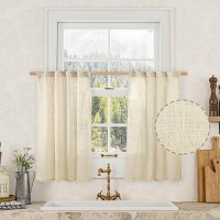 Lamit Short Linen Window Curtains 30 Inches Long 2 Panels Beige Semi Sheer Light Filtering Panels Back Tab And Rod Pocket Neutr