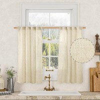 Lamit Short Window Linen Curtains 36 Inch Length 2 Panels Beige Light Filtering Panels Back Tab And Rod Pocket Neutral Drapes F