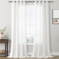 Off White Linen Sheer Curtains 90 Inch Length For Living Room 2 Panels Set Soft Thick Textured Grommet Semi Sheer Light Filterin